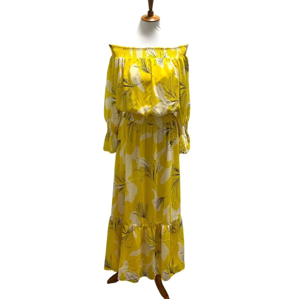 Chico’s Off Shoulder Pineapple Maxi Dress Yellow Size 10 - Picture 2 of 15